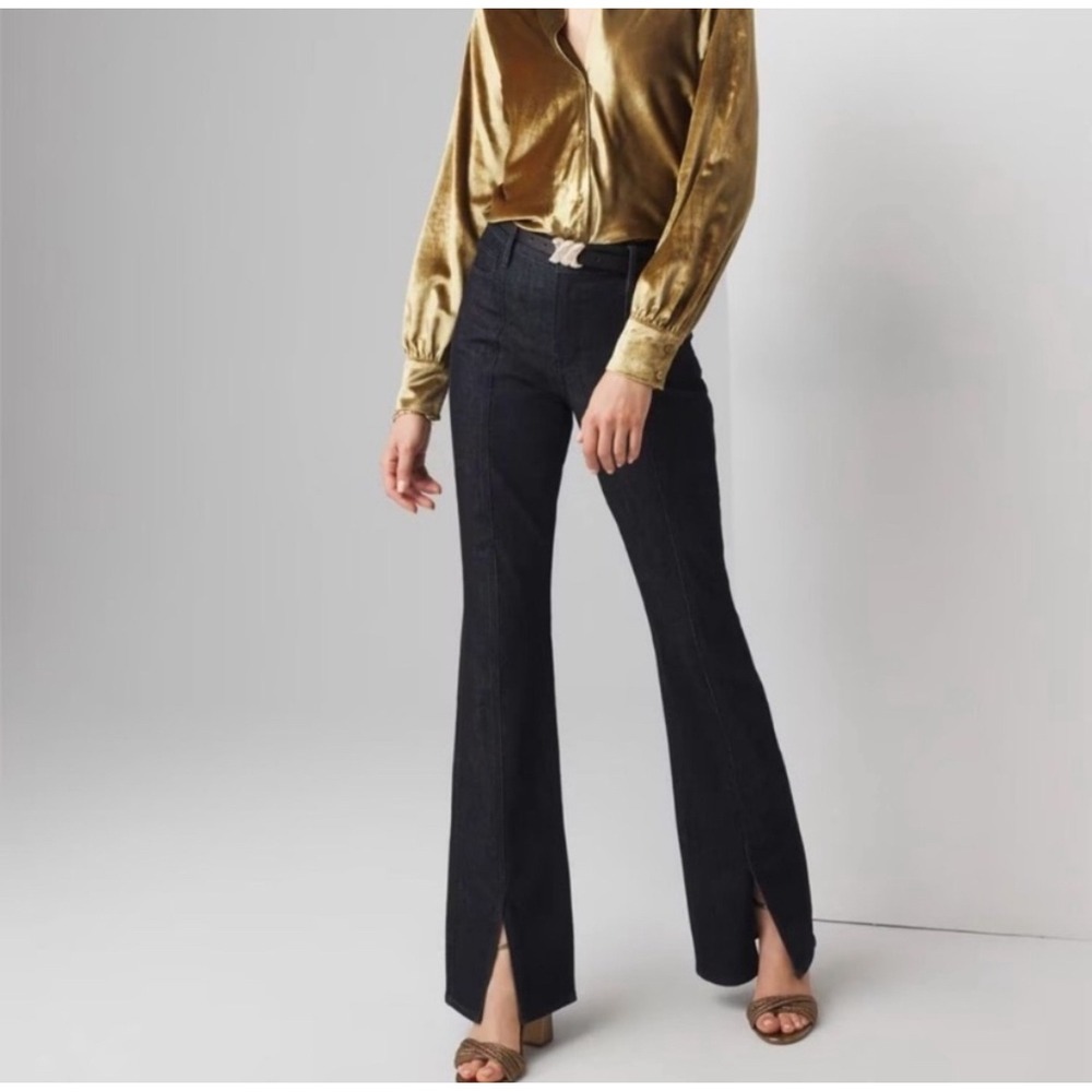 Anthropologie Pilcro‎ Split Front High-Rise Bootcut Jeans Dark Wash Denim
